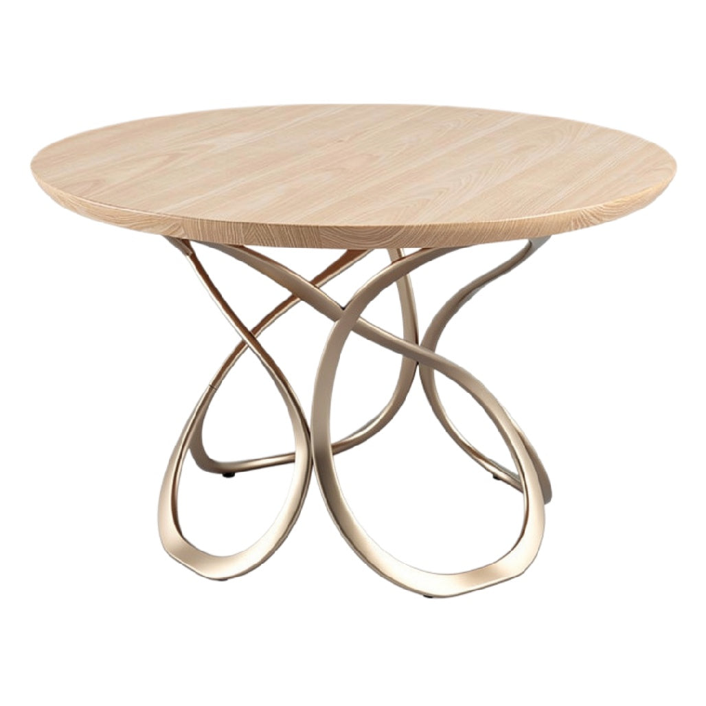 Ronde Eettafel met Houten Blad en Moderne Metaalbasis