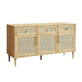 "Moderne Houten Dressoir met Rieten Deuren en Laden"