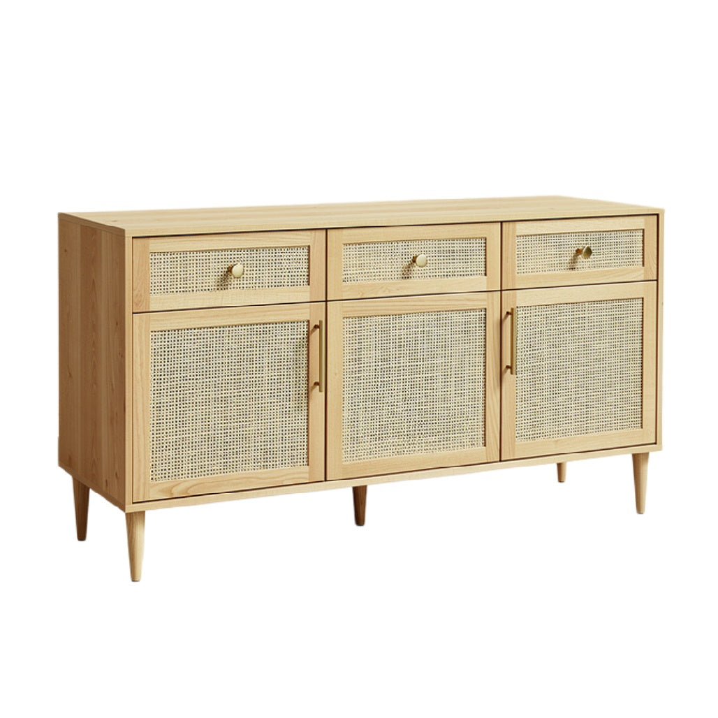 "Moderne Houten Dressoir met Rieten Deuren en Laden"