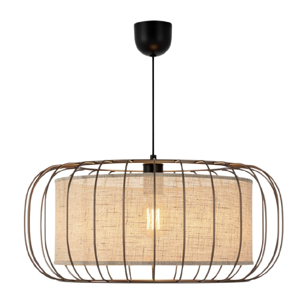 "Moderne Hanglamp met Linnen Shade en Metaalrand"