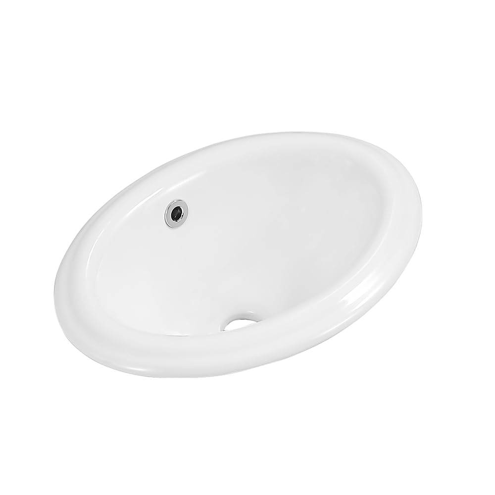 Bathroom Rectangle Vessel Sink 20" x 15" Semi Recessed Sink White Drop in ceramic Sink with Overflow Modern Sinks Bowl Vanity Above Counter Basin