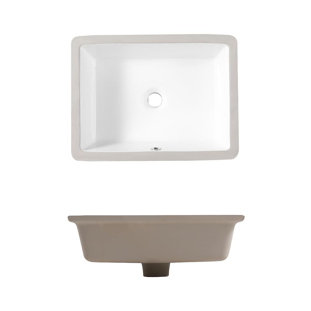 18in Undermount Bathroom Sink Rectangular, 18.1" x 13.8" Vessel Sink Rectrangle Undermount Bathroom Sink White Ceramic Lavatory Vanity Vessel Sink with Overflow