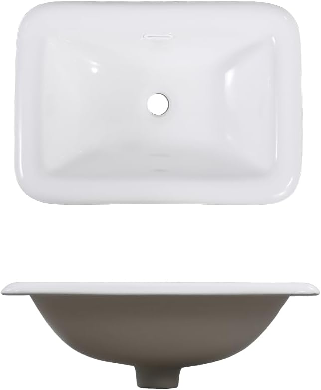 Bathroom Rectangle Vessel Sink 20" x 15" Semi Recessed Sink White Drop in ceramic Sink with Overflow Modern Sinks Bowl Vanity Above Counter Basin