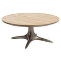 Moderne ronde eettafel met metalen voet en houten blad
