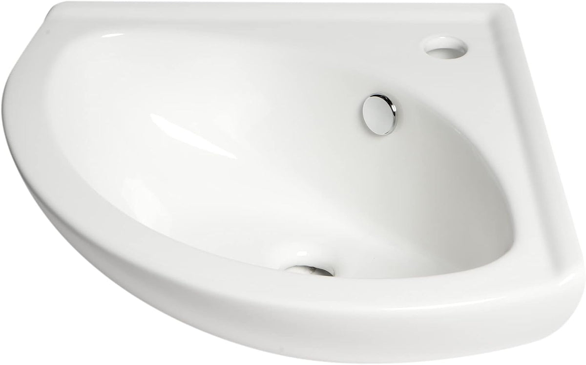 ALFI brand ABC120 White 22" Corner Wall Mounted Ceramic Sink with Faucet Hole