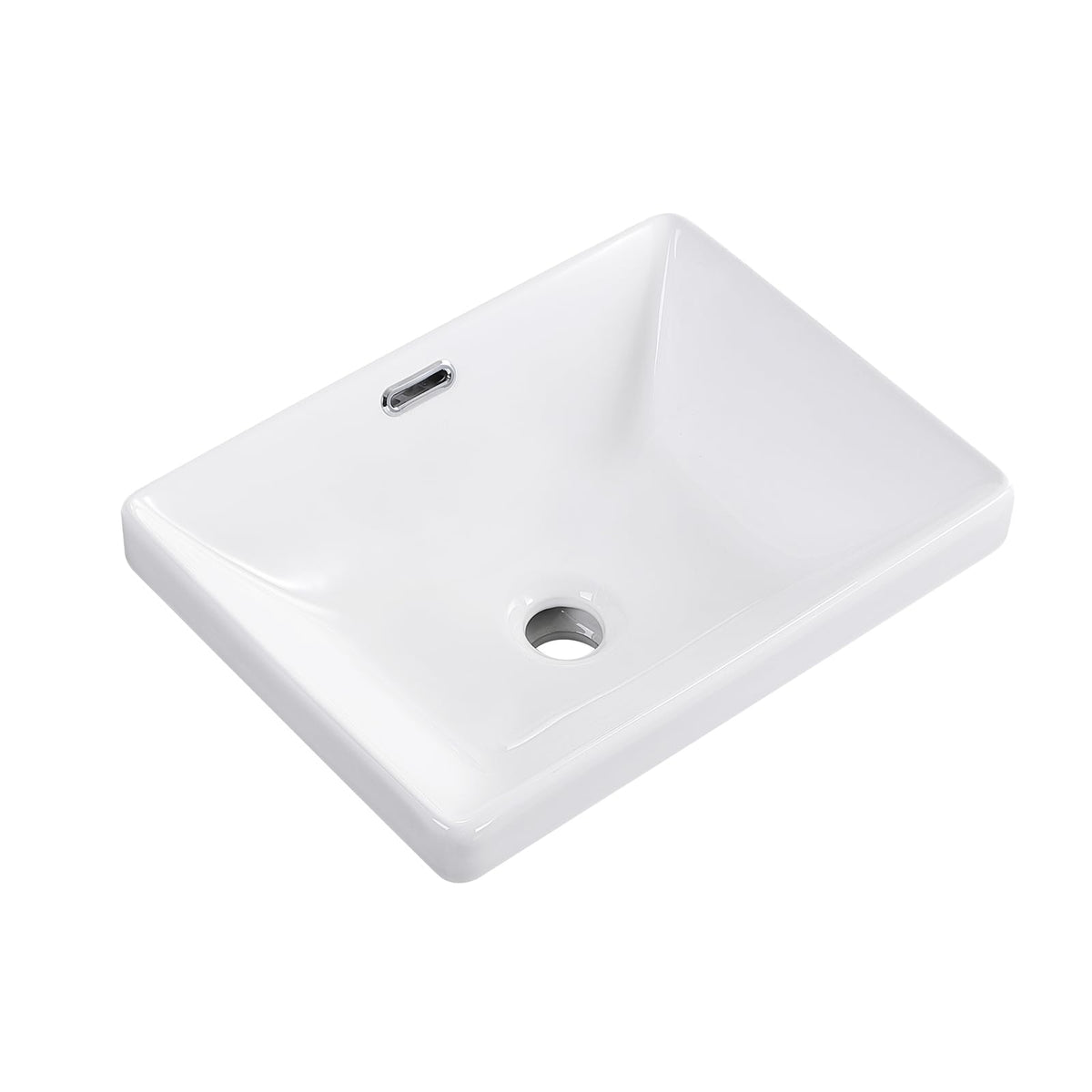 19 Inch Drop In Bathroom Vessel Sink with Overflow Rectangle White