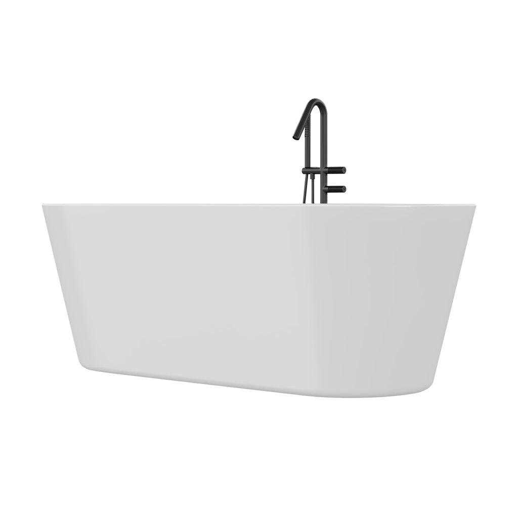 59 Inch Freestanding Bathtubs, White Acrylic Free Standing Bathtub, Modern Soaking Tub with Integrated Overflow & Chrome Drain for Bathroom Remodel