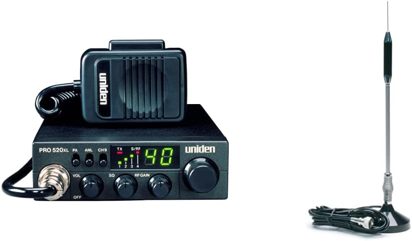 Uniden PRO520XL Pro Series 40-Channel CB Radio + RoadPro 24" Magnet Mount Stainless Steel CB Antenna Kit