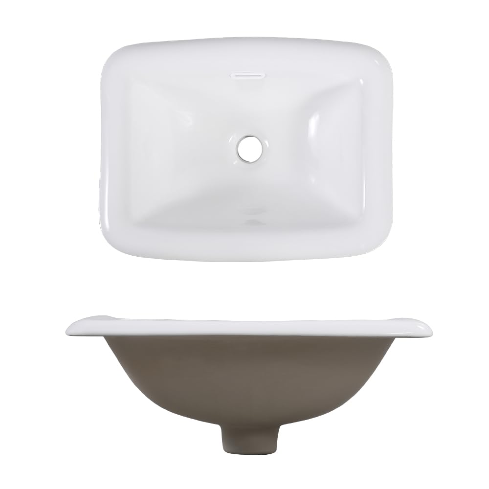 Bathroom Rectangle Vessel Sink 20" x 15" Semi Recessed Sink White Drop in ceramic Sink with Overflow Modern Sinks Bowl Vanity Above Counter Basin