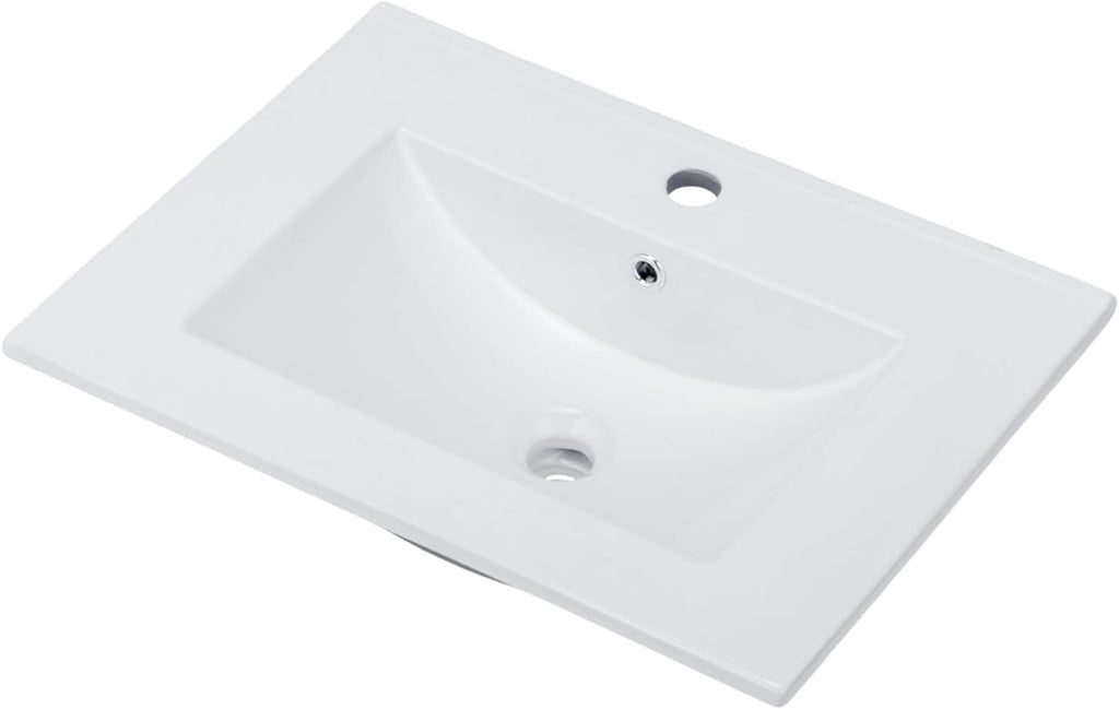VINGLI 24 In Vanity Top Sink,1 Pre-Drilled Standard 1 3/8" Faucet Hole,1 3/4" Diameter of Center Hole,24 Inch Modern Rectangular Ceramic Single Sink Basin Vanity Top, 24"Wx18.1"Dx6.7"H,White