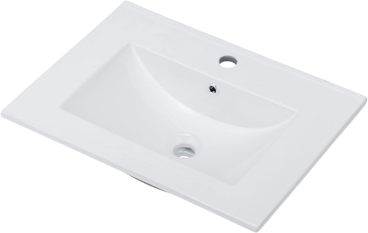 VINGLI 24 In Vanity Top Sink,1 Pre-Drilled Standard 1 3/8" Faucet Hole,1 3/4" Diameter of Center Hole,24 Inch Modern Rectangular Ceramic Single Sink Basin Vanity Top, 24"Wx18.1"Dx6.7"H,White