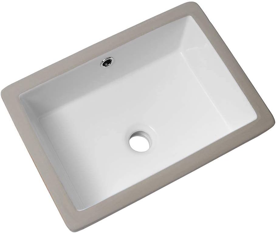 Lordear 17x12 Inch Undermount Bathroom Sink (Installation Size: 15"x10") Vanity Small Sinks Rectangle Pure White Porcelain Ceramic Bath Lavatory Vanity Sink Basin with Overflow
