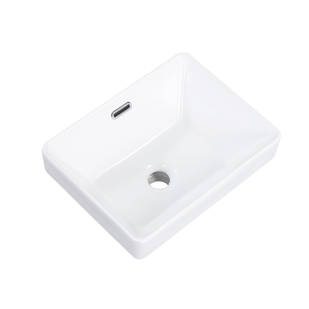 19 Inch Drop In Bathroom Vessel Sink with Overflow Rectangle White