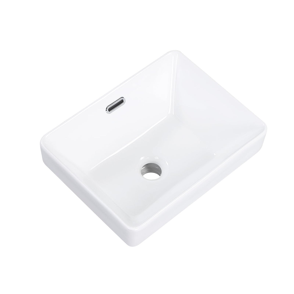 19 Inch Drop In Bathroom Vessel Sink with Overflow Rectangle White