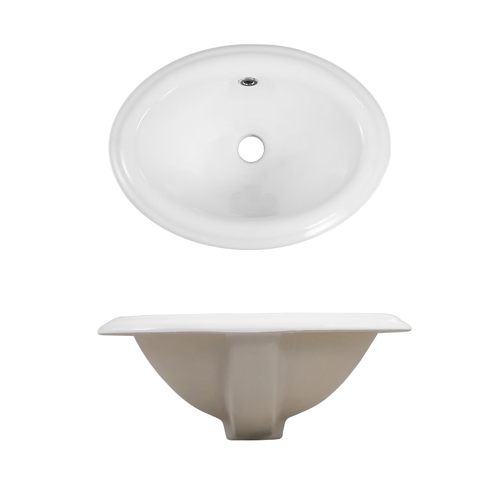 Bathroom Rectangle Vessel Sink 20" x 15" Semi Recessed Sink White Drop in ceramic Sink with Overflow Modern Sinks Bowl Vanity Above Counter Basin