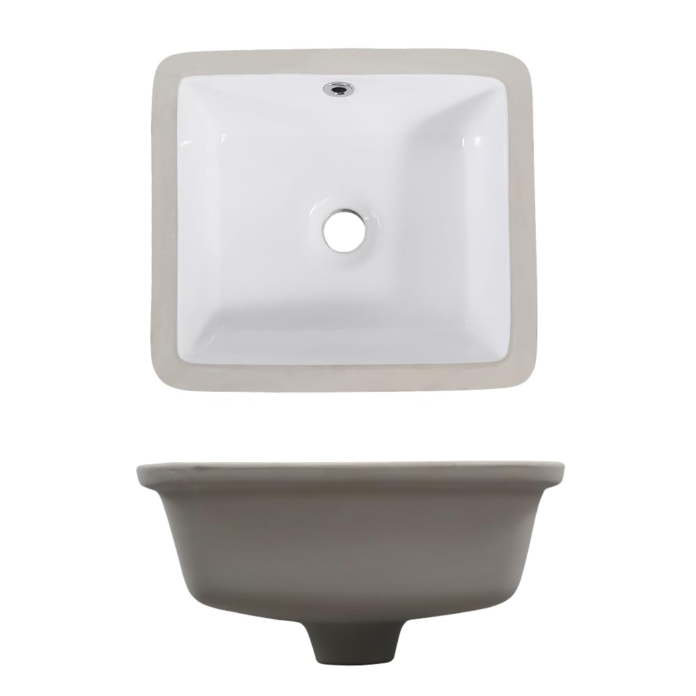 18in Undermount Bathroom Sink Rectangular, 18.1" x 13.8" Vessel Sink Rectrangle Undermount Bathroom Sink White Ceramic Lavatory Vanity Vessel Sink with Overflow