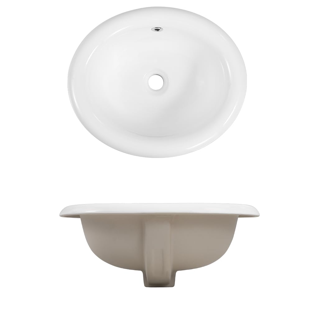 Bathroom Rectangle Vessel Sink 20" x 15" Semi Recessed Sink White Drop in ceramic Sink with Overflow Modern Sinks Bowl Vanity Above Counter Basin