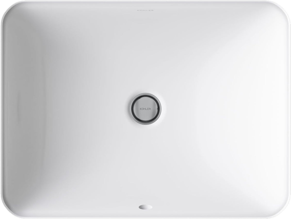 KOHLER 20000-0 Caxton Rectangle Undermount Bathroom Sink, Bathroom Vanity Sink with Overflow Drain, 20-1/4 L x 15-11/16 W, White