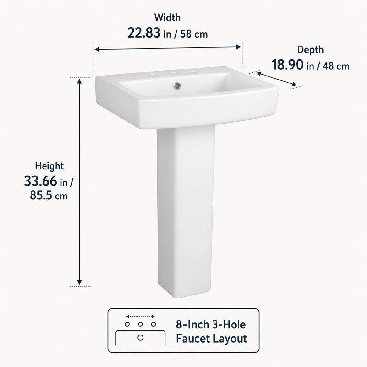 Garvee White Ceramic Pedestal Bathroom Sink, Single Hole Freestanding Basin
