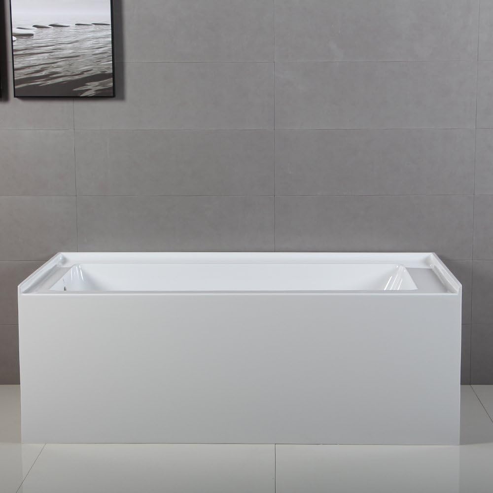 KINGSTON BRASS VTDE603122L 60-Inch Contemporary Alcove Acrylic Bathtub with Left Hand Drain and Overflow Holes, White