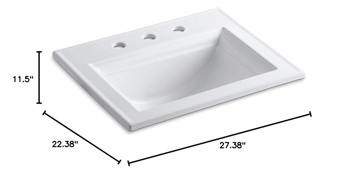 Kohler K-2337-8-7 Memoirs Rectangular Drop-In Single Bowl Bathroom Sink Black