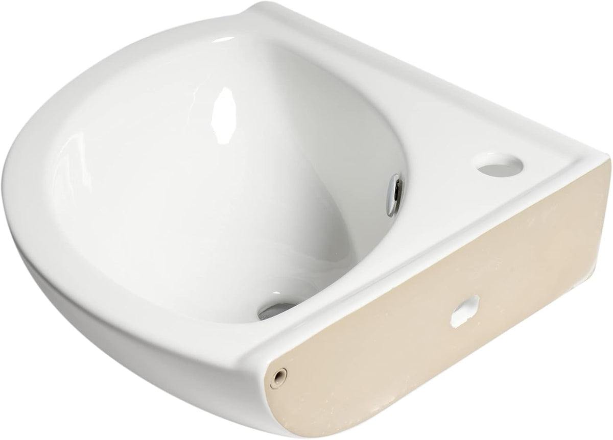 ALFI brand ABC120 White 22" Corner Wall Mounted Ceramic Sink with Faucet Hole