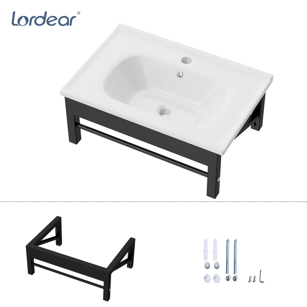 Lordear Wall Mount Bathroom Sink 21x12 Inch White Rectangle Sink with Overflow Porcelain Ceramic Floating Bathroom Vessel Sinks, Wall Hung Wash Hand Basin