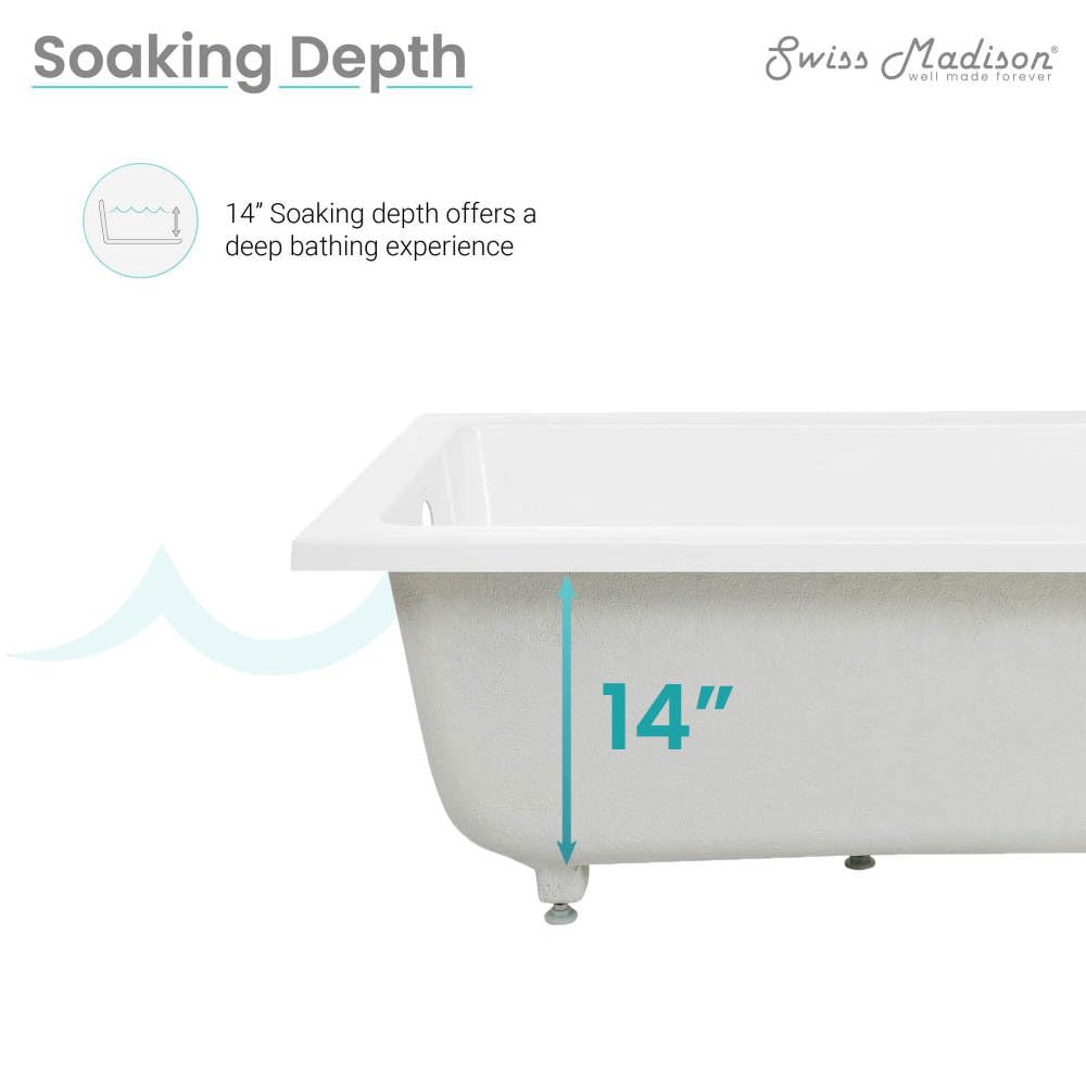 Swiss Madison Voltaire 66" x 36" Reversible Drain Drop-In Bathtub
