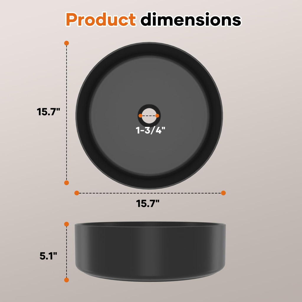Ceramic Vessel Sink, Retro Round, 16.9" with Overflow