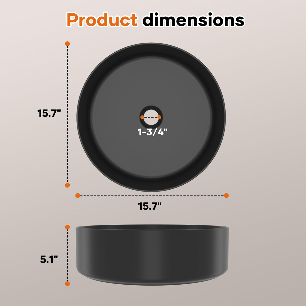 Ceramic Vessel Sink, Retro Round, 16.9" with Overflow