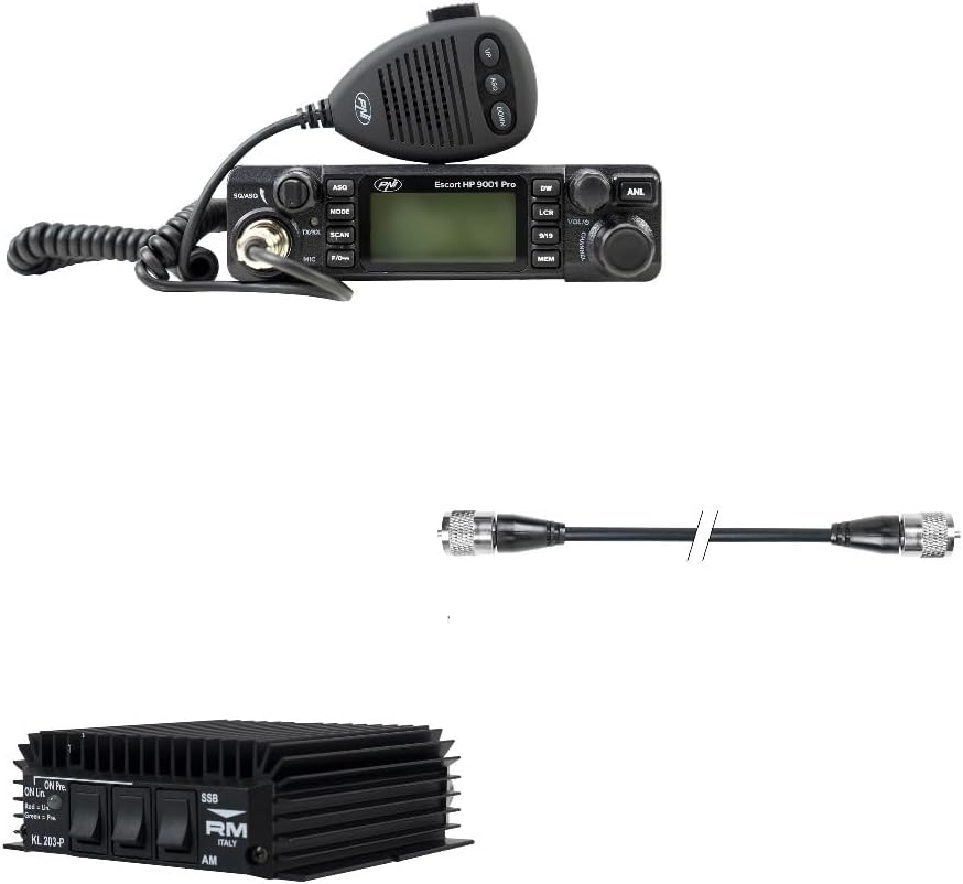 CB Radios Complete Pack PNI Escort HP 9001 PRO, ASQ + RX-TX KL203P Amplifier, AM/FM/SSB, 100W, 12V and PNI R50 Cable
