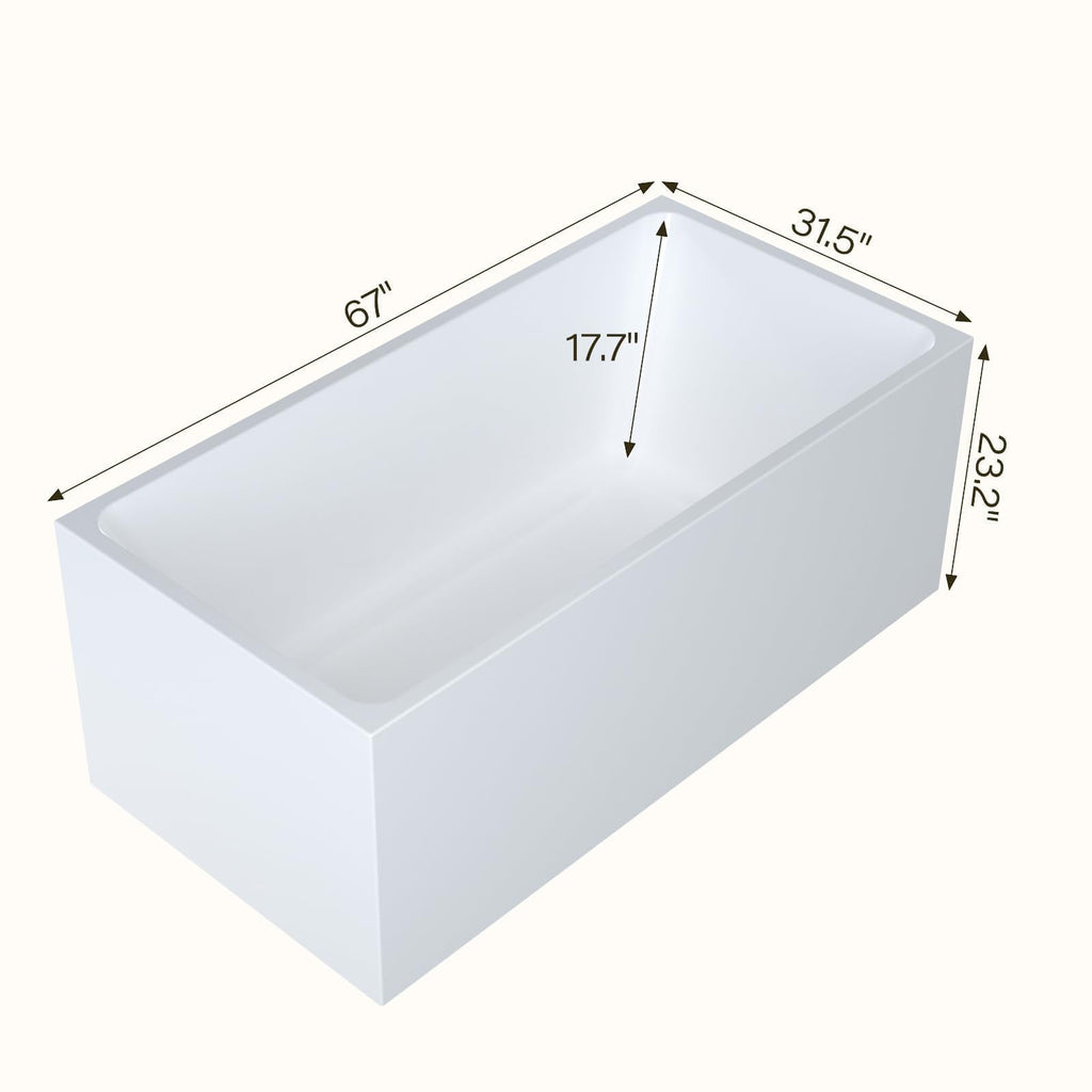 59" Acrylic Freestanding Soaking Bathtub, Deep Ergonomic Design with Lumbar Support, Integrated Overflow Drain, Non-Slip Base,cUPC Certified Modern Bathroom Tub, Easy Installation for Bathroom