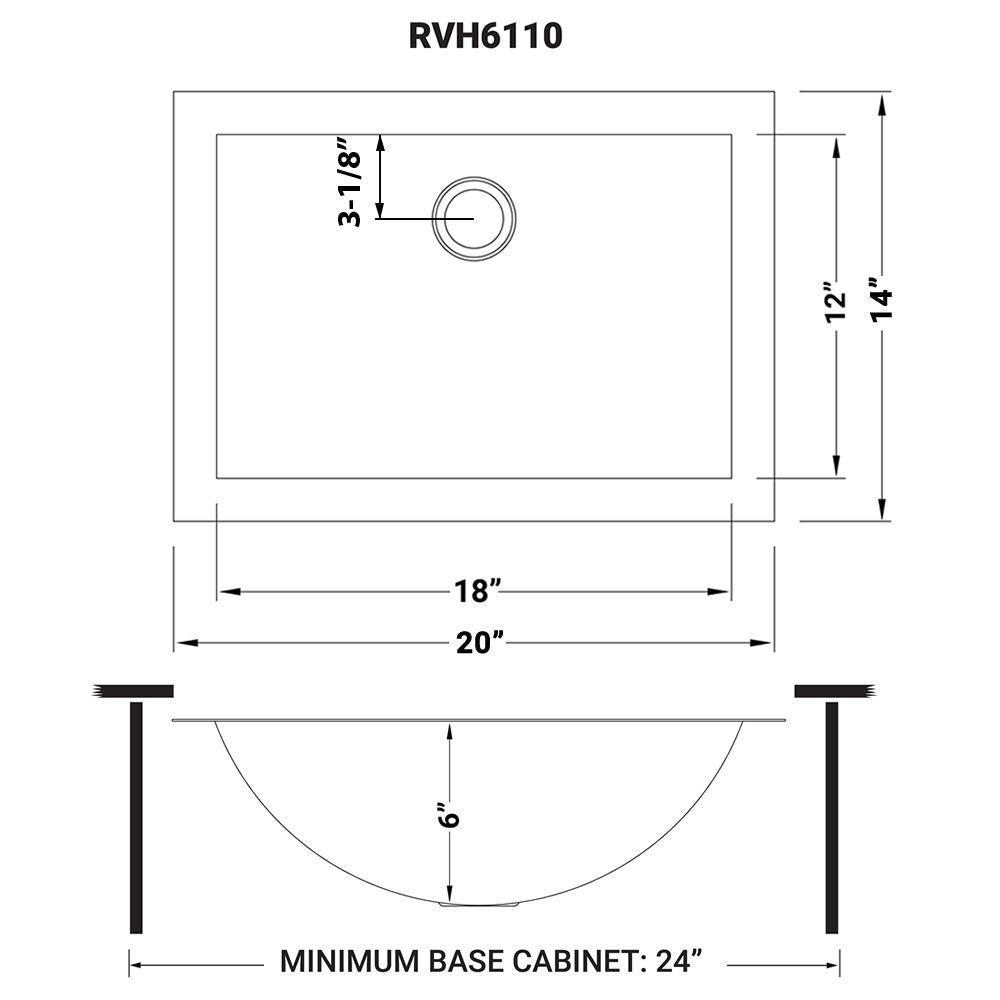 Ruvati 16x11-in Gunmetal Black 16-Gauge Bathroom Sink - RVH6107BL