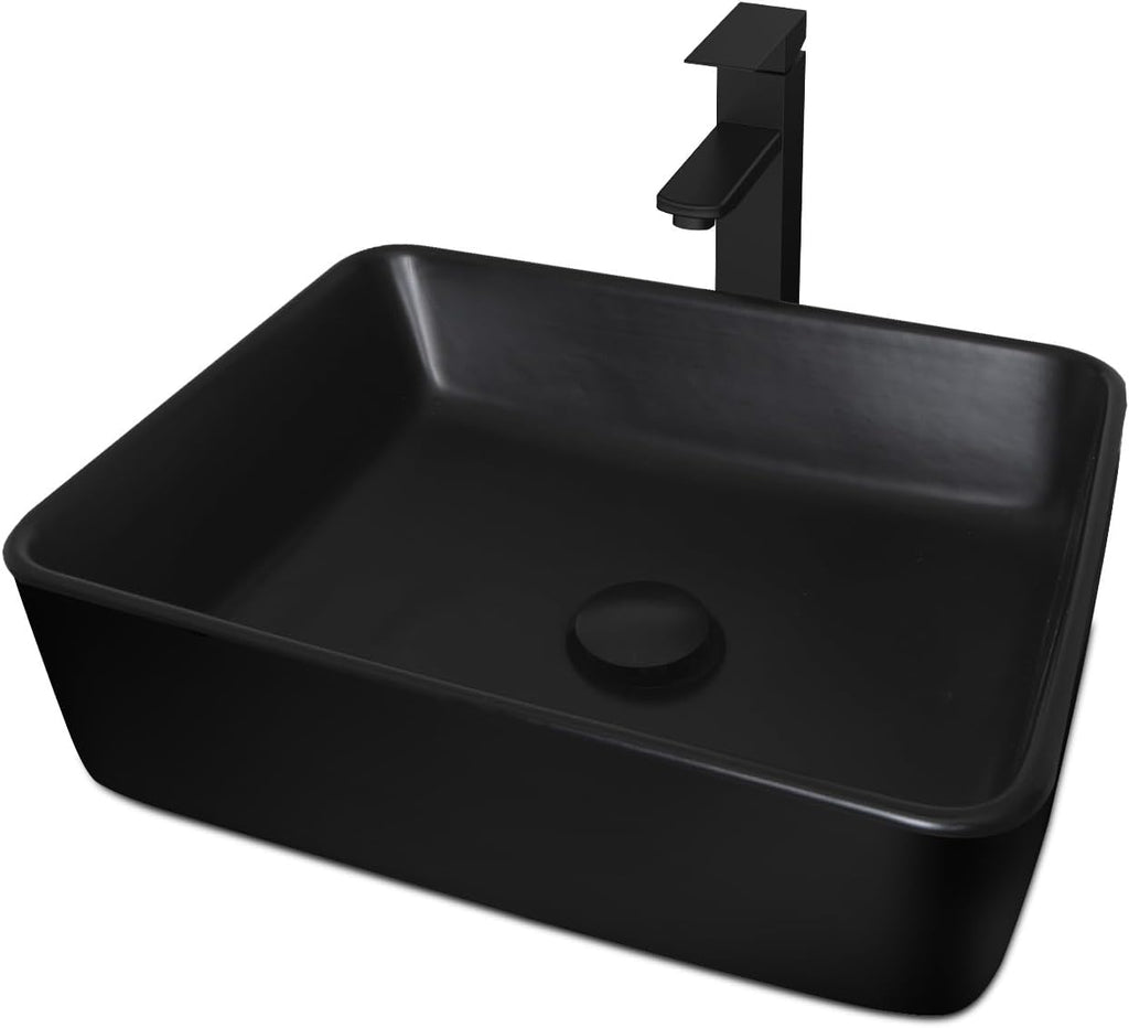 Ceramic Bathroom Sink, Black 19" x 15" Above Counter Porcelain Vessel Sink