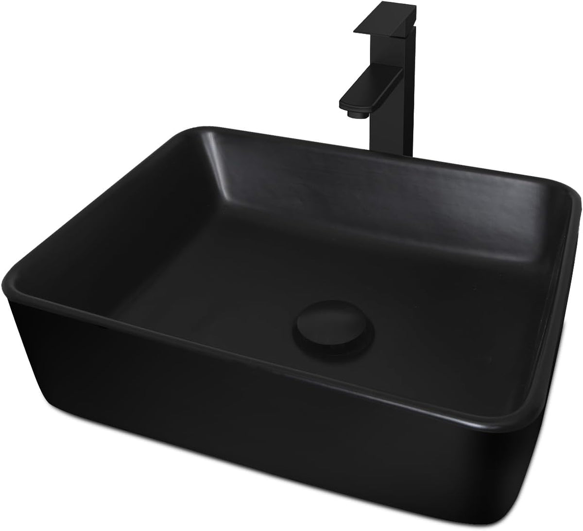 Ceramic Bathroom Sink, Black 19" x 15" Above Counter Porcelain Vessel Sink