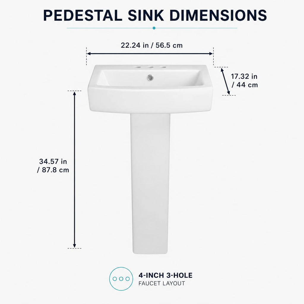 Garvee White Ceramic Pedestal Bathroom Sink, Single Hole Freestanding Basin