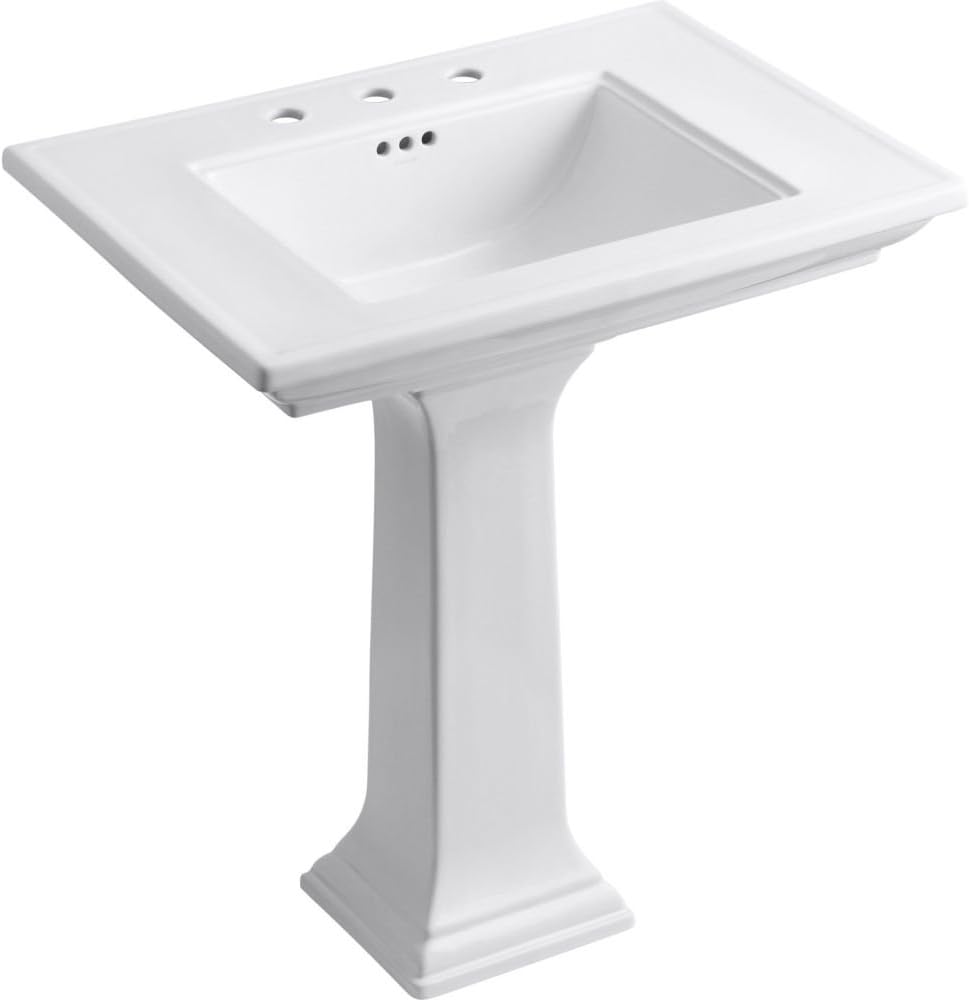 Kohler 2268-8-0 Memoirs Stately 30" pedestal bathroom sink with widespread faucet holes, White