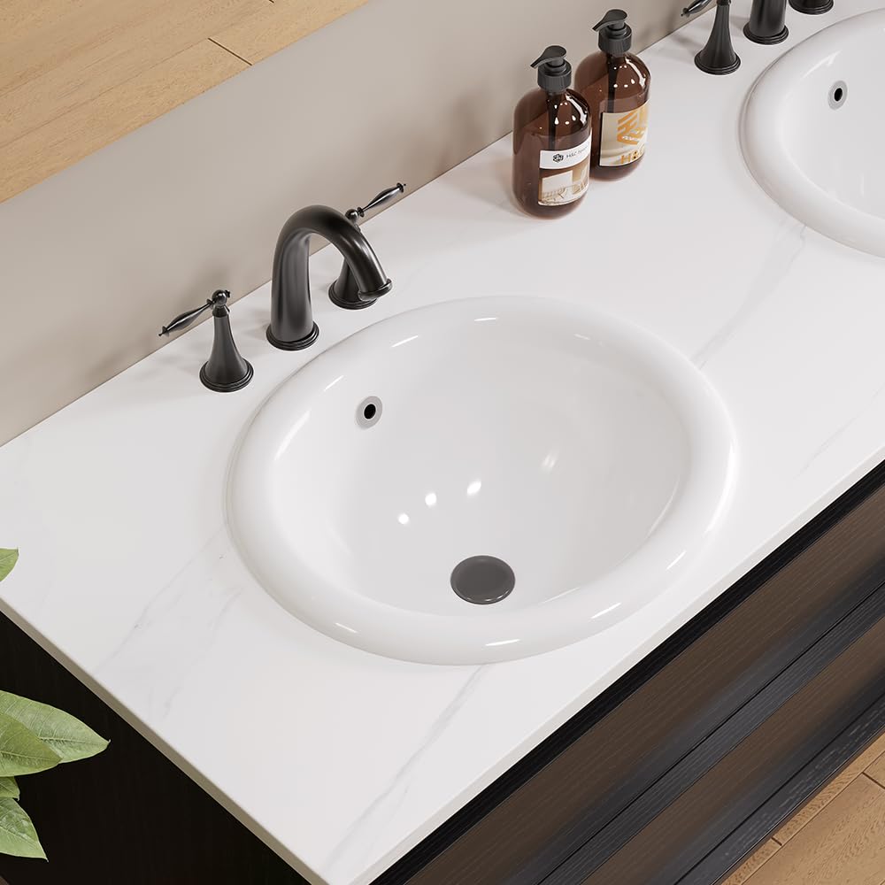 Bathroom Rectangle Vessel Sink 20" x 15" Semi Recessed Sink White Drop in ceramic Sink with Overflow Modern Sinks Bowl Vanity Above Counter Basin