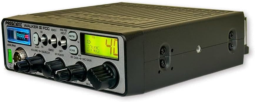President Walker III FCC AM/FM 40 Channels CB Radio, 7color LCD Display, Weather Channel/Alert, ASC, VOX, Scan Skip, USB Port, Automatic SWR, RF & Mic Gain, ANL/NB, Dimmer, Key/Roger Beep