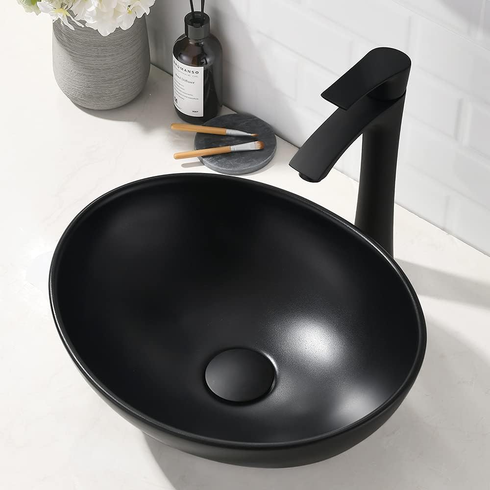 16x13 Matte Black Bathroom Sink Above Counter Vessel Sink
