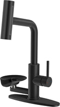 HOWUWEY Black Kitchen Faucet with Pull Down Sprayer & Cup Washer