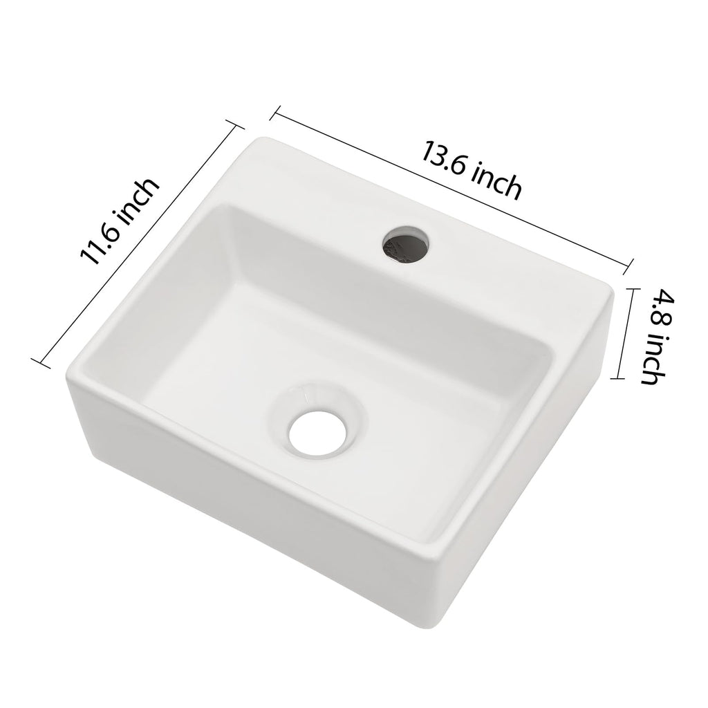 Lordear Wall Mount Bathroom Sink 21x12 Inch White Rectangle Sink with Overflow Porcelain Ceramic Floating Bathroom Vessel Sinks, Wall Hung Wash Hand Basin