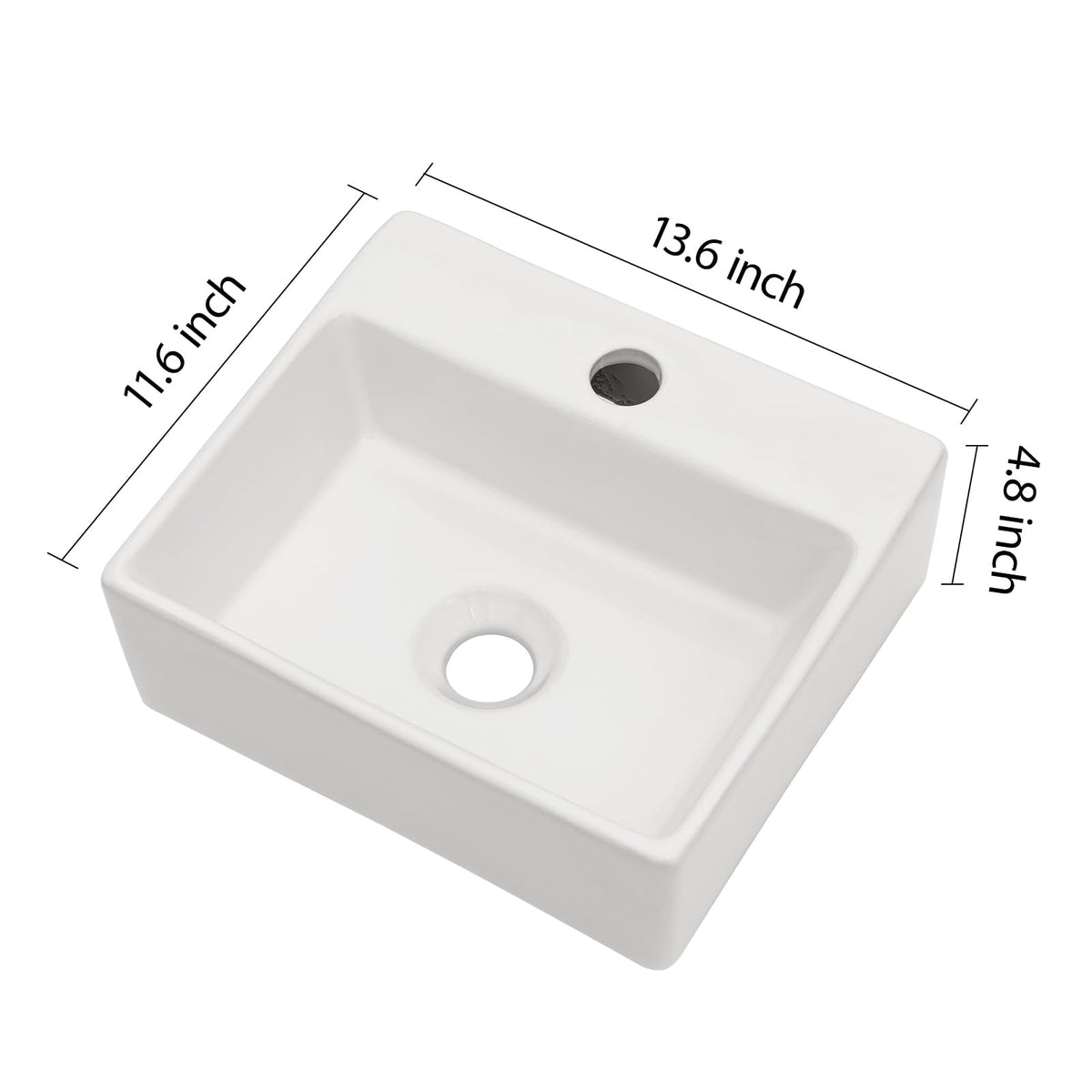 Lordear Wall Mount Bathroom Sink 21x12 Inch White Rectangle Sink with Overflow Porcelain Ceramic Floating Bathroom Vessel Sinks, Wall Hung Wash Hand Basin