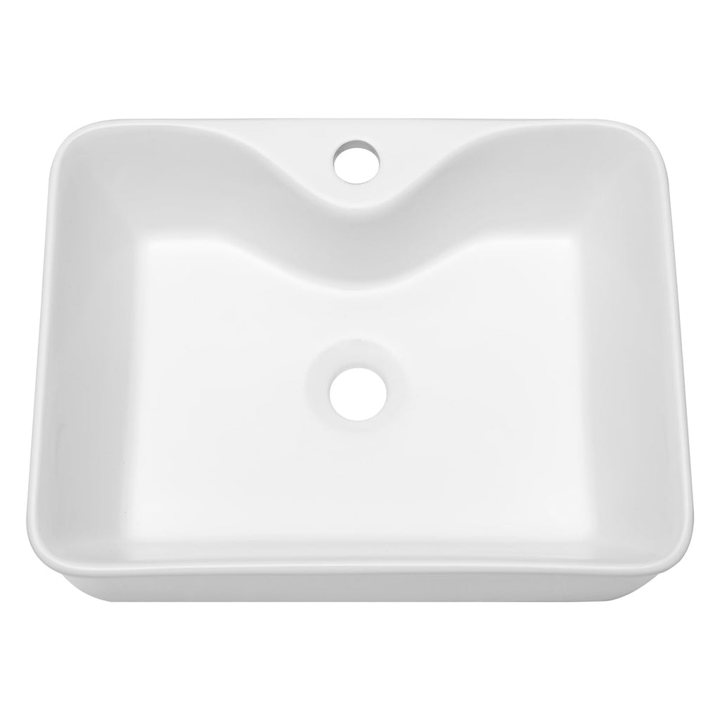 Bathroom Vessel Sink 19"x15" Rectangle Sink Above Counter White Porcelain Ceramic Modern Vanity Sink Art Basin with Faucet Hole