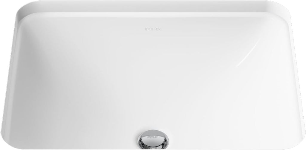 KOHLER 20000-0 Caxton Rectangle Undermount Bathroom Sink, Bathroom Vanity Sink with Overflow Drain, 20-1/4 L x 15-11/16 W, White