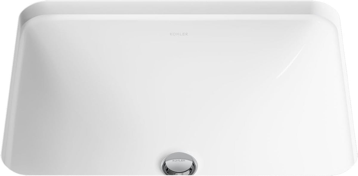 KOHLER 20000-0 Caxton Rectangle Undermount Bathroom Sink, Bathroom Vanity Sink with Overflow Drain, 20-1/4 L x 15-11/16 W, White