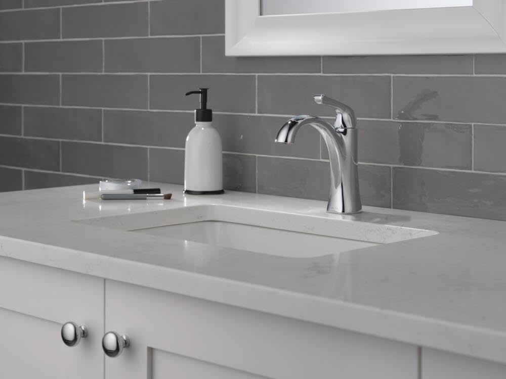 Delta Arvo Brushed Nickel Bathroom Faucet 1 Hole, Single Hole Bathroom Sink Faucet for Vanity, Push-Pop Drain Assembly, Spotshield Stainless 15840LF-SP