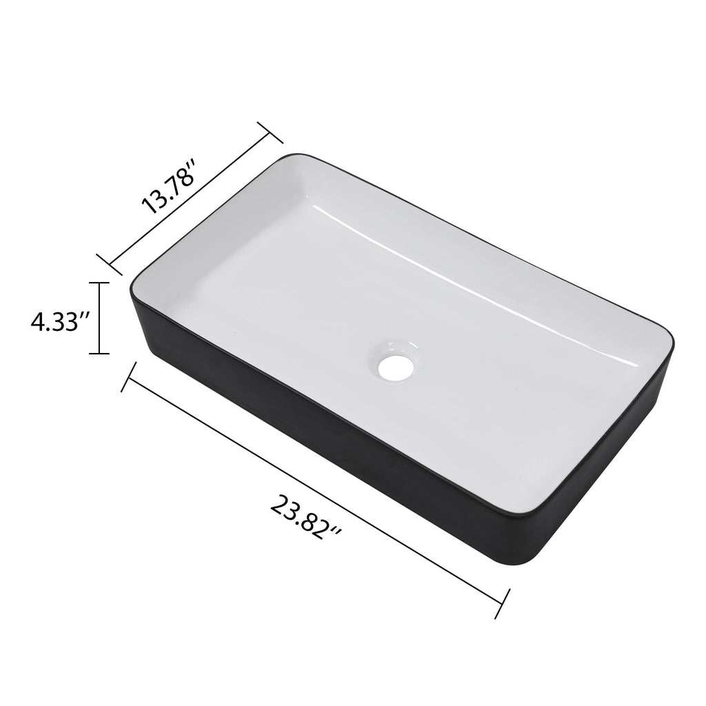 Bathroom Vessel Sink 19"x15" Rectangle Sink Above Counter White Porcelain Ceramic Modern Vanity Sink Art Basin with Faucet Hole