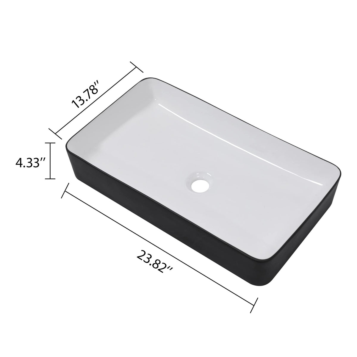 Bathroom Vessel Sink 19"x15" Rectangle Sink Above Counter White Porcelain Ceramic Modern Vanity Sink Art Basin with Faucet Hole