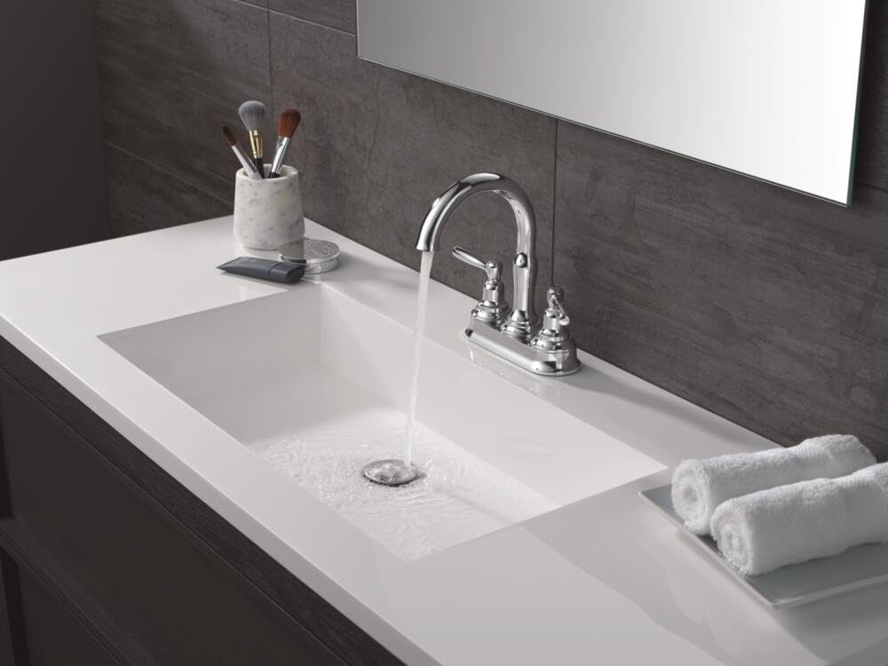 Delta Roe Centerset Brushed Nickel Bathroom Faucet, 4 Inch 3 Hole Bathroom Sink Faucet for Vanity, Push-Pop Drain Assembly, Stainless 25985LF-SS
